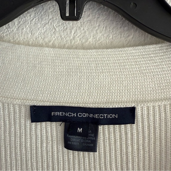 French Connection White Caballo Floral Lace Sleeve Sweater Sz M Coquette V Neck - Picture 6 of 7